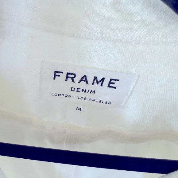 FRAME White Denim Gold ButtonBelted Utility Cargo Jean Jacket Size Medium NWOT - Picture 2 of 4